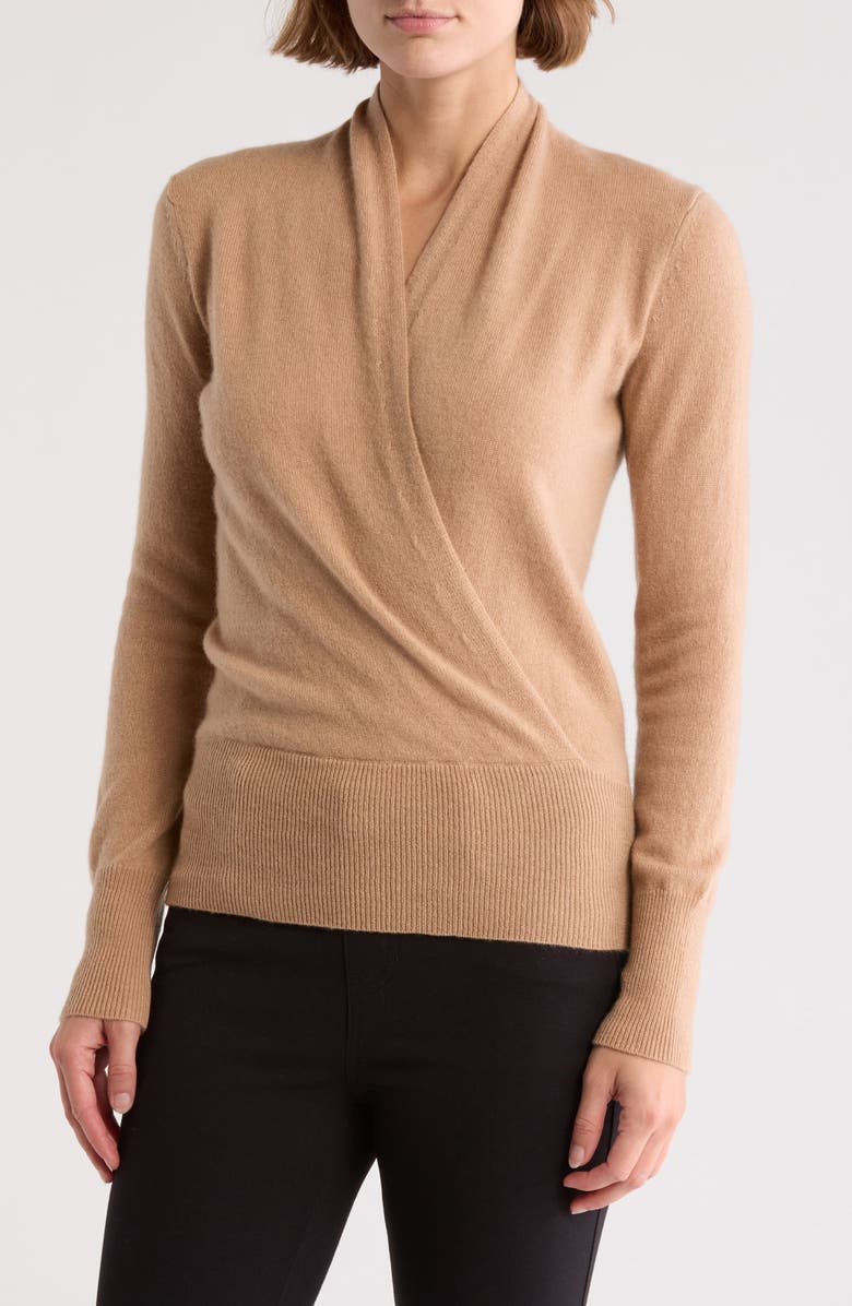 Sofia Cashmere Cashmere Faux Wrap Sweater, Main, color, Camel
