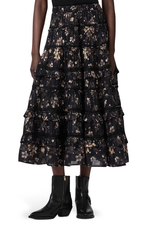 Talia Floral Print Ruffle Lace Maxi Skirt