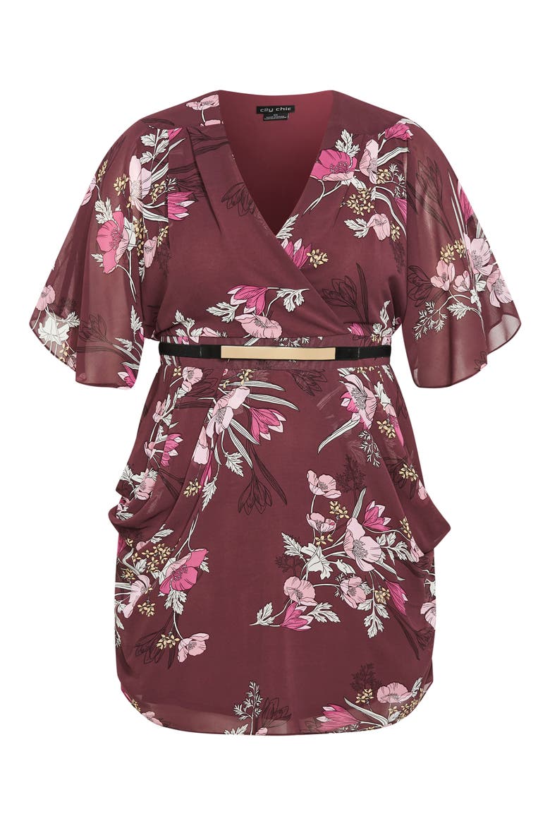 Lila Floral Print Faux Wrap Dress, Alternate, color, PURPLE FLORAL