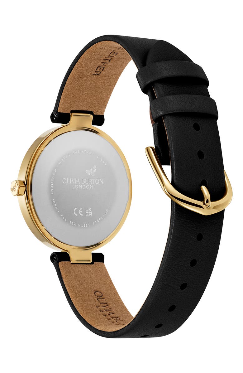 Olivia Burton Dimension Leather Strap Watch, 32mm, Alternate, color, Black