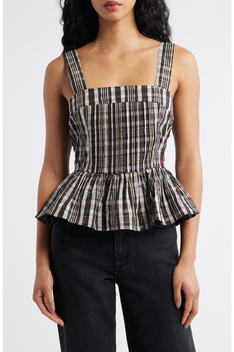 Thalia Peplum Tank, Main, color, BLACK/ WHITE