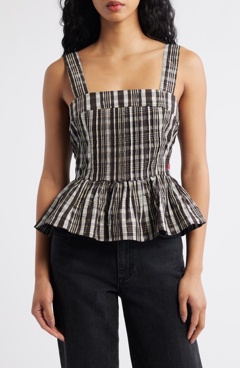 Damson Madder Thalia Peplum Tank, Main, color, Black/ White