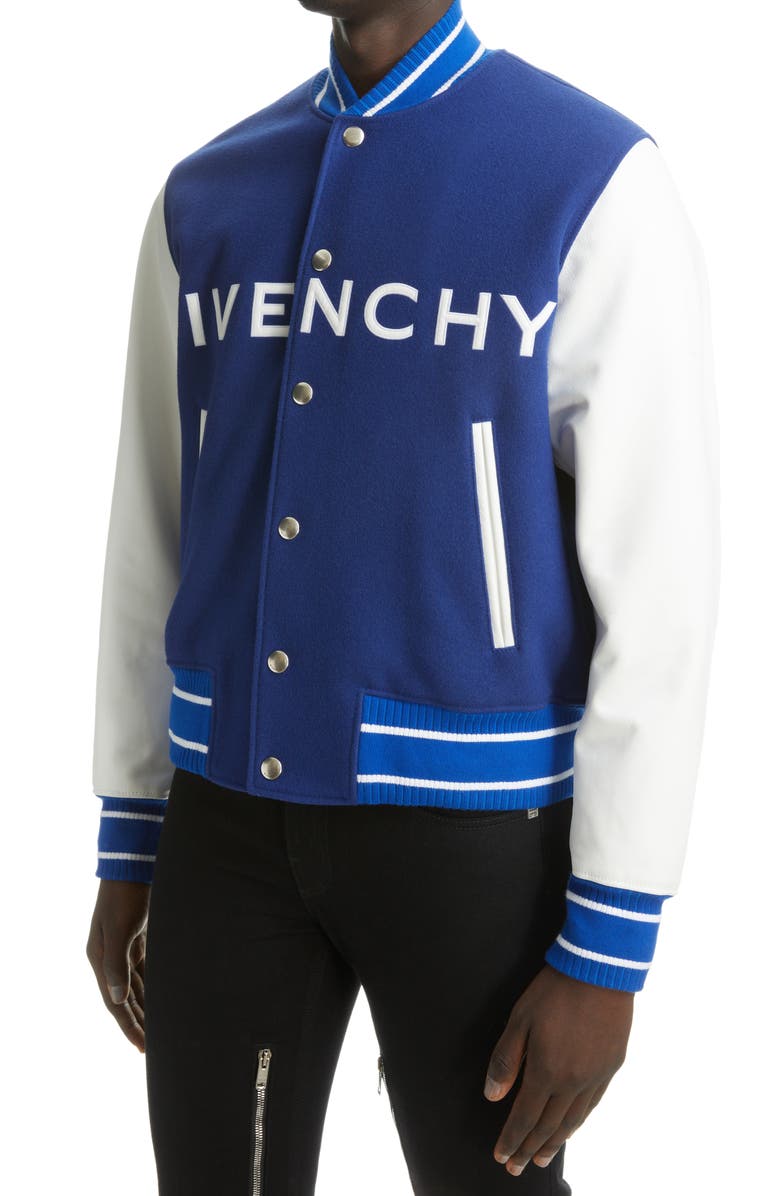 Givenchy Mixed Media Logo Wool Blend Varsity Jacket, Alternate, color, 