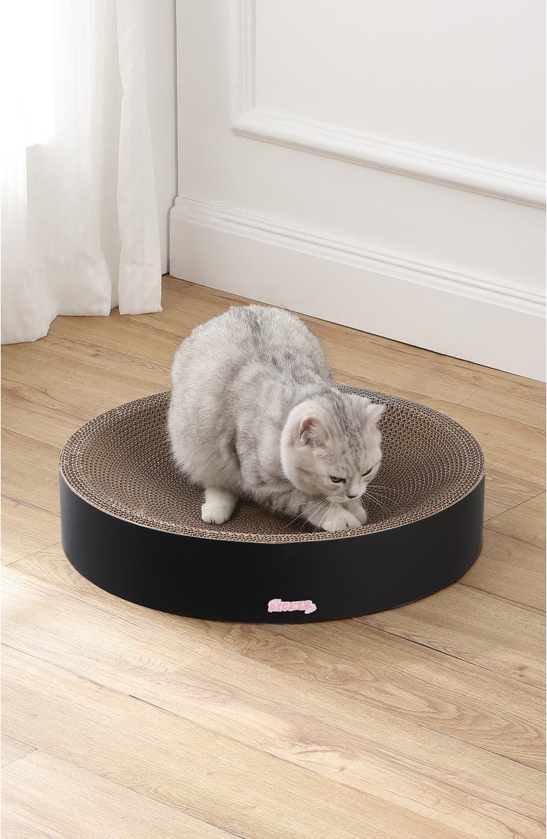 The Licker Store Nelson 20.13" Modern Cardboard Round Bowl Cat Scratcher with Catnip, Alternate, color, Black