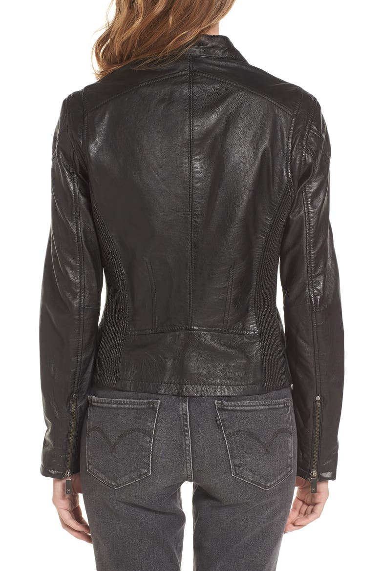 Leather Lambskin Leather Moto Jacket, Alternate, color, BLACK