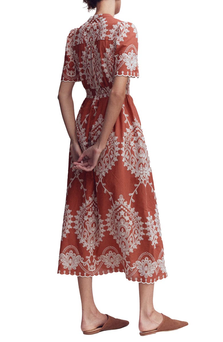 Boden Ivy Embroidered Midi Dress, Alternate, color, Rust Embroidery