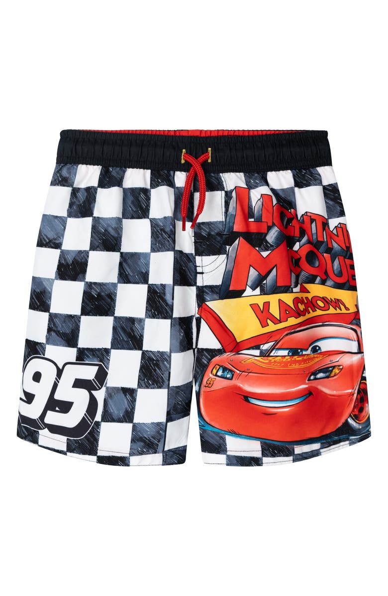 Disney Pixar Swimwear Swim Trunks, Main, color, Mcqueen Checkered