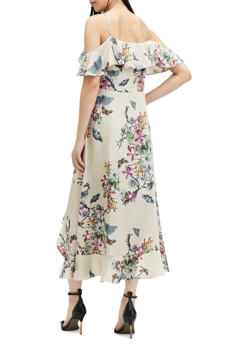 Orion Sanibel Floral Cold Shoulder High-Low Dress, Alternate, color, TAUPE GREY