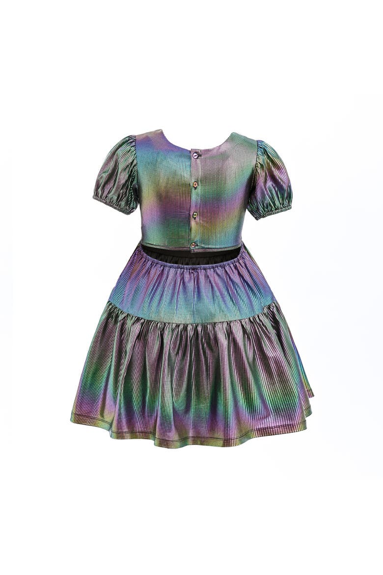 Retro Iridescent Puff-Sleeve Dress, Alternate, color, Grey