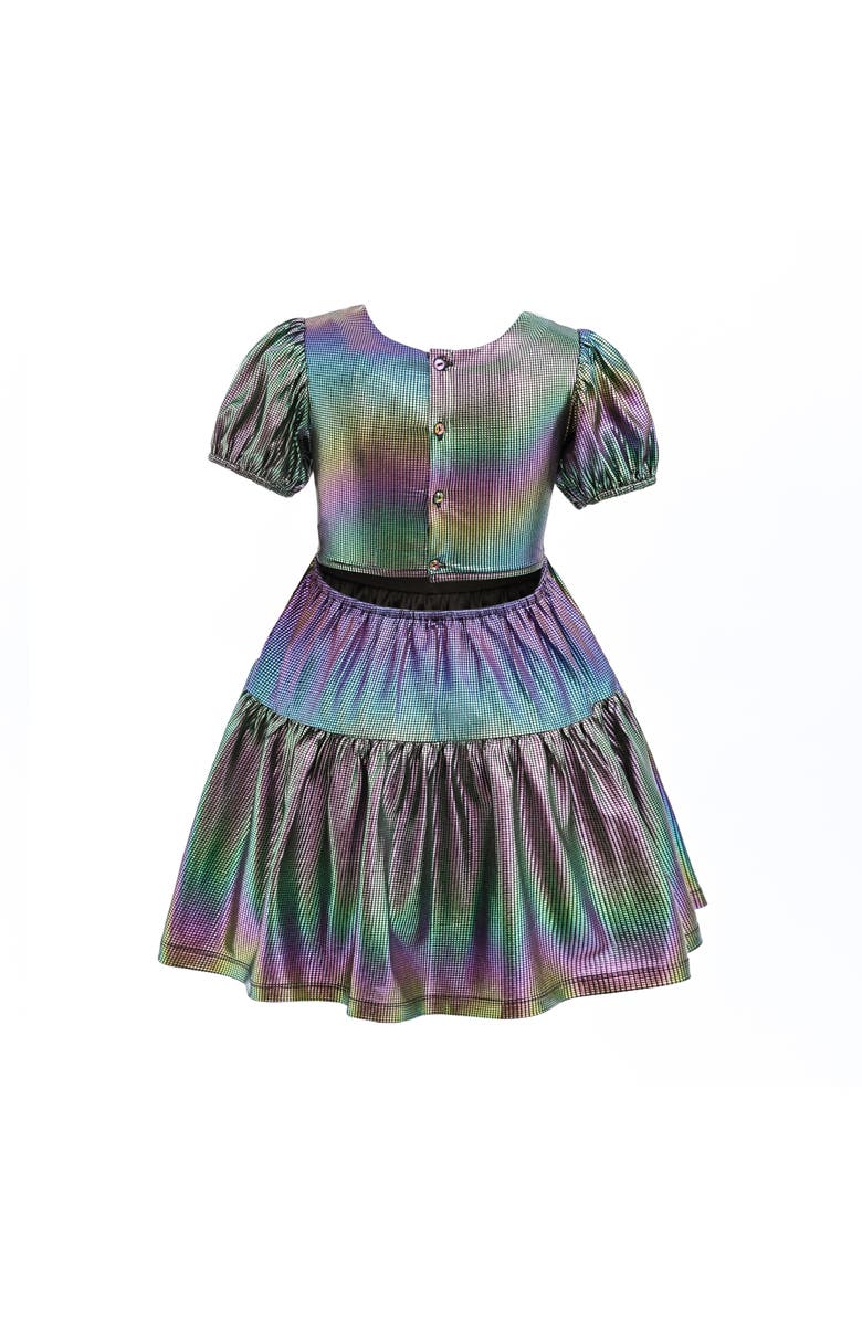 Mimi Tutu Retro Iridescent Puff-Sleeve Dress, Alternate, color, Grey