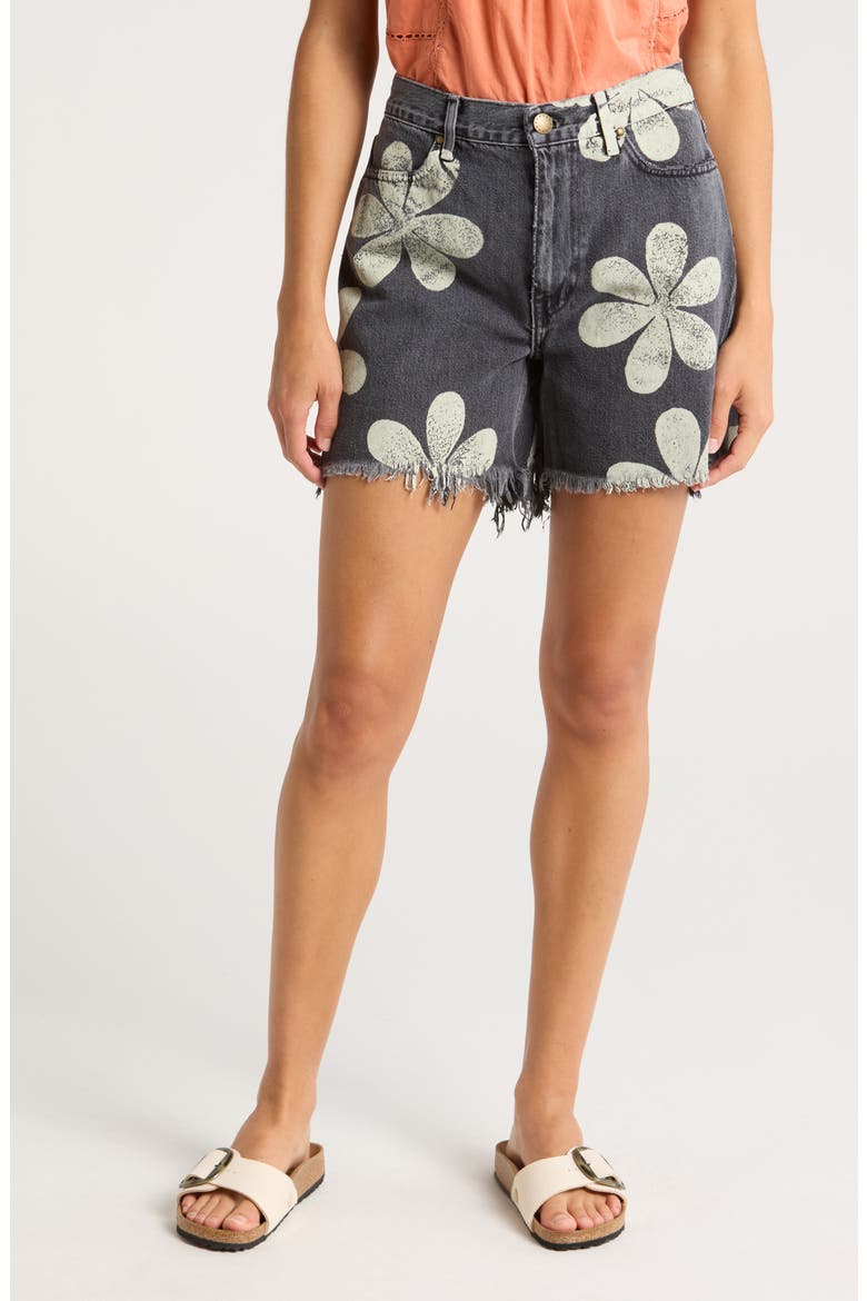 The Easy Floral Cutoff Denim Shorts, Main, color, BLACK