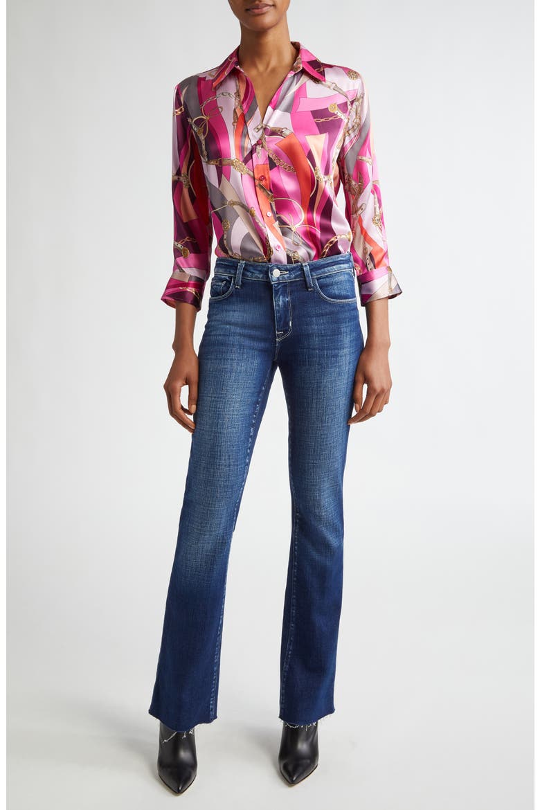 Dani Mixed Print Silk Button-Up Shirt, Alternate, color, PINK MULTI