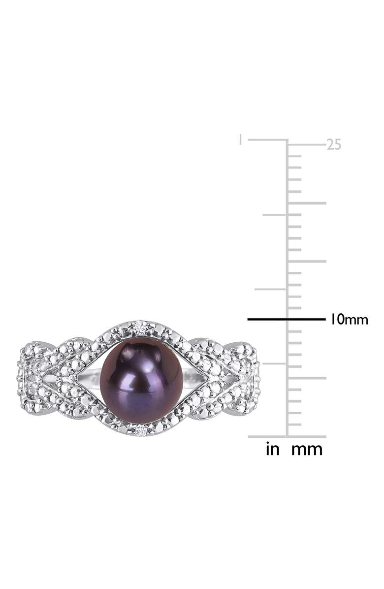 DELMAR Sterling Silver 7–7.5mm Black Cultured Freshwater Pearl & Diamond Ring - 0.02ct., Alternate, color, 