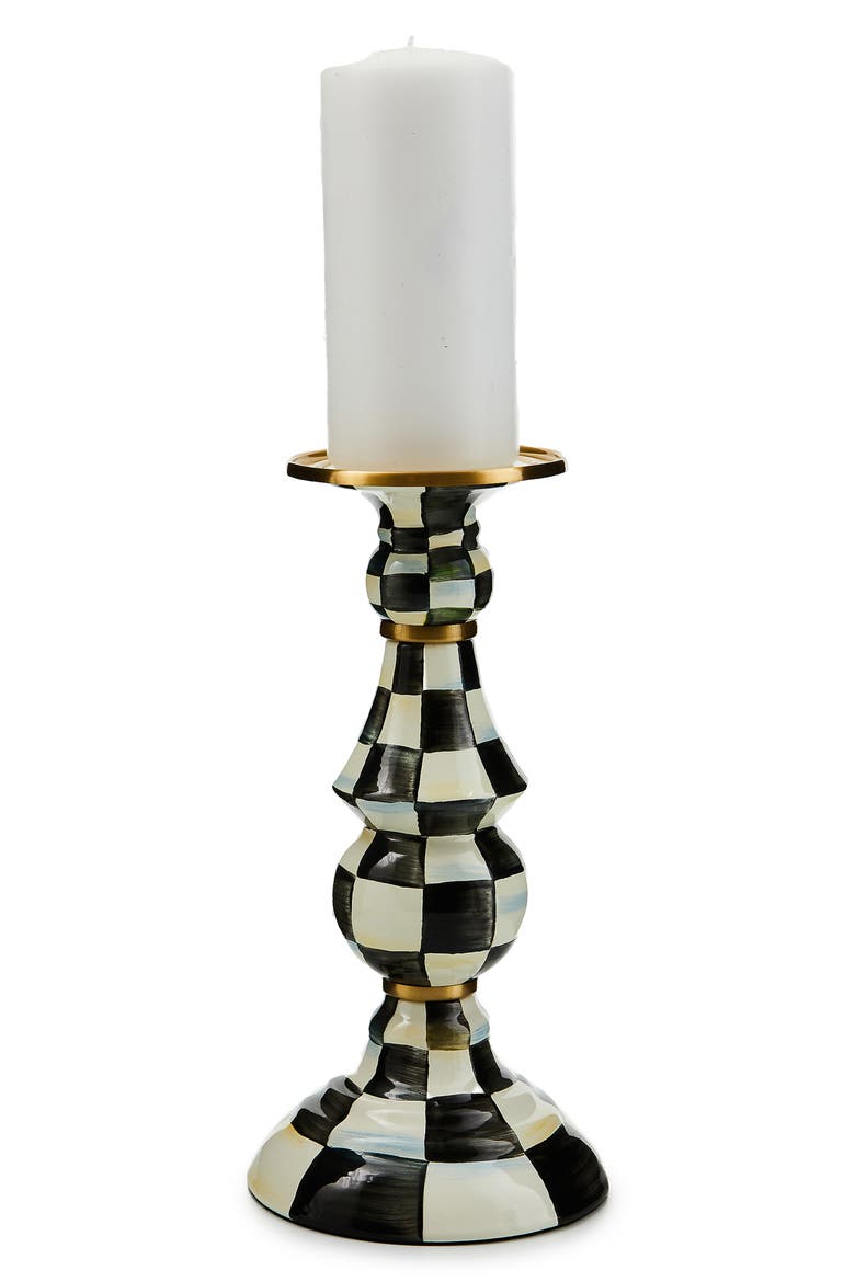 Courtly Check Large Pillar Candleholder, Alternate, color, BLACK/ WHITE