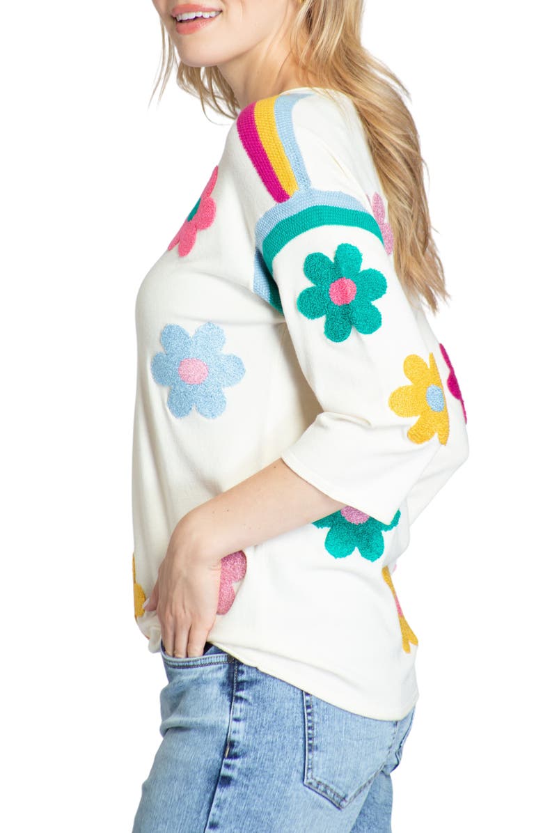 APNY Gerber Daisy Embroidered Three-Quarter Sleeve Sweater, Alternate, color,