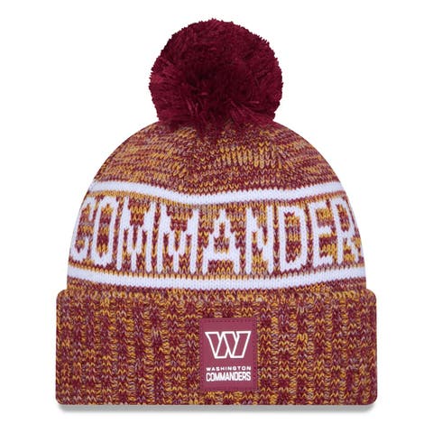 Men's New Era Burgundy Washington Commanders 2025 Sideline Cold Weather Cuffed Knit Hat with Pom