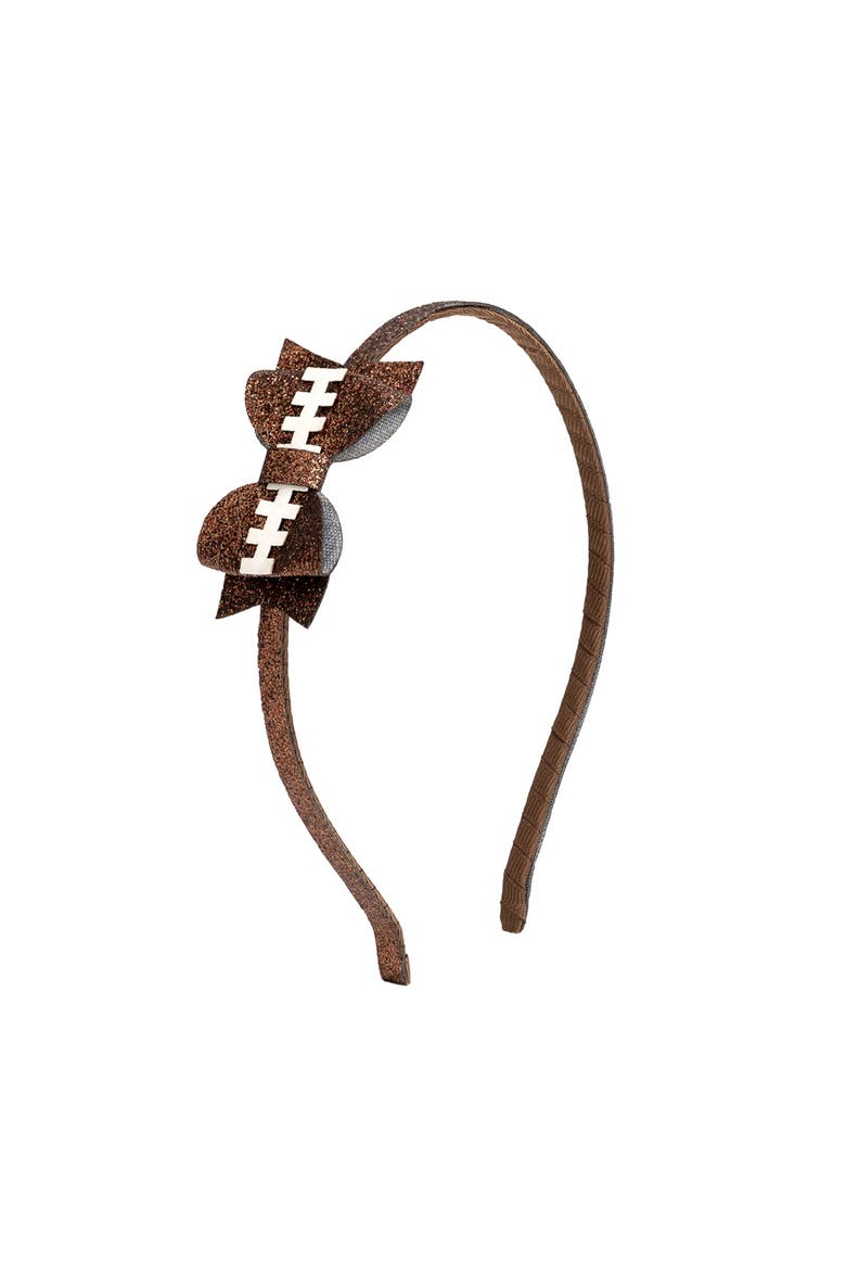 Game Day Glitter Bow Headband, Main, color, Brown