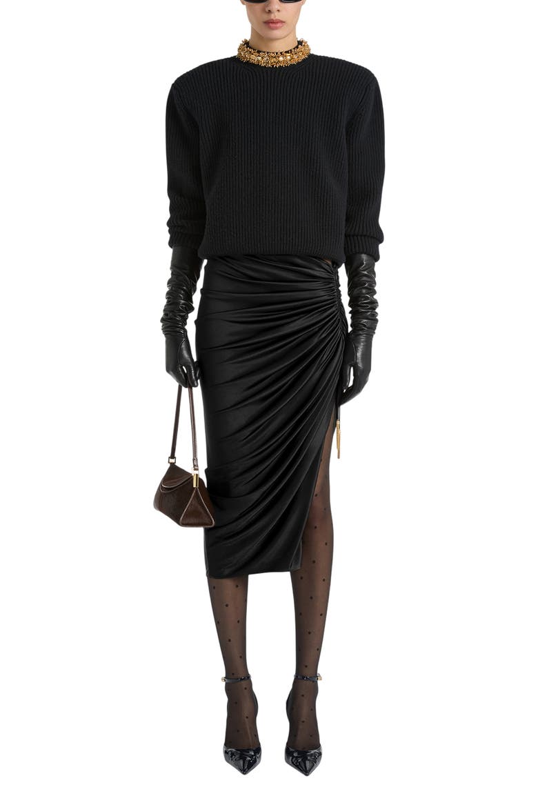 Flowing Jersey Midi Skirt with Slit, Main, color, black
