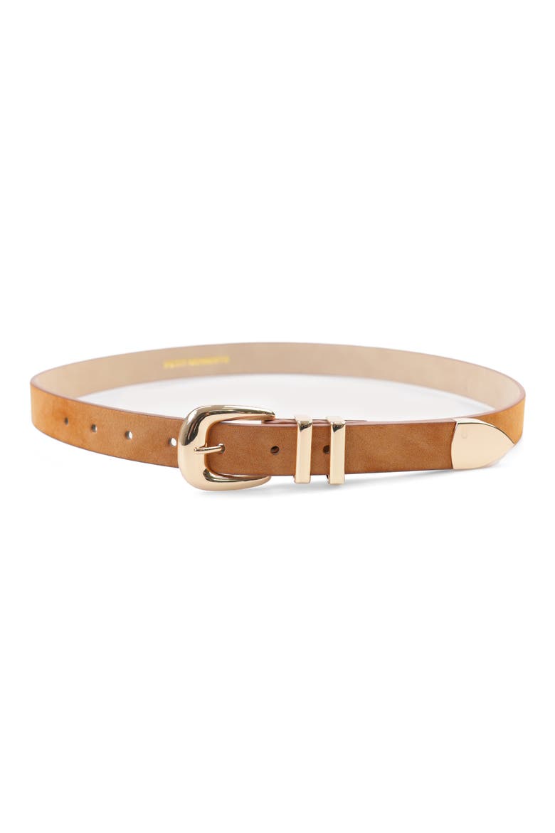 Atlas Faux Leather Belt, Main, color, CAMEL SUEDE/ GOLD