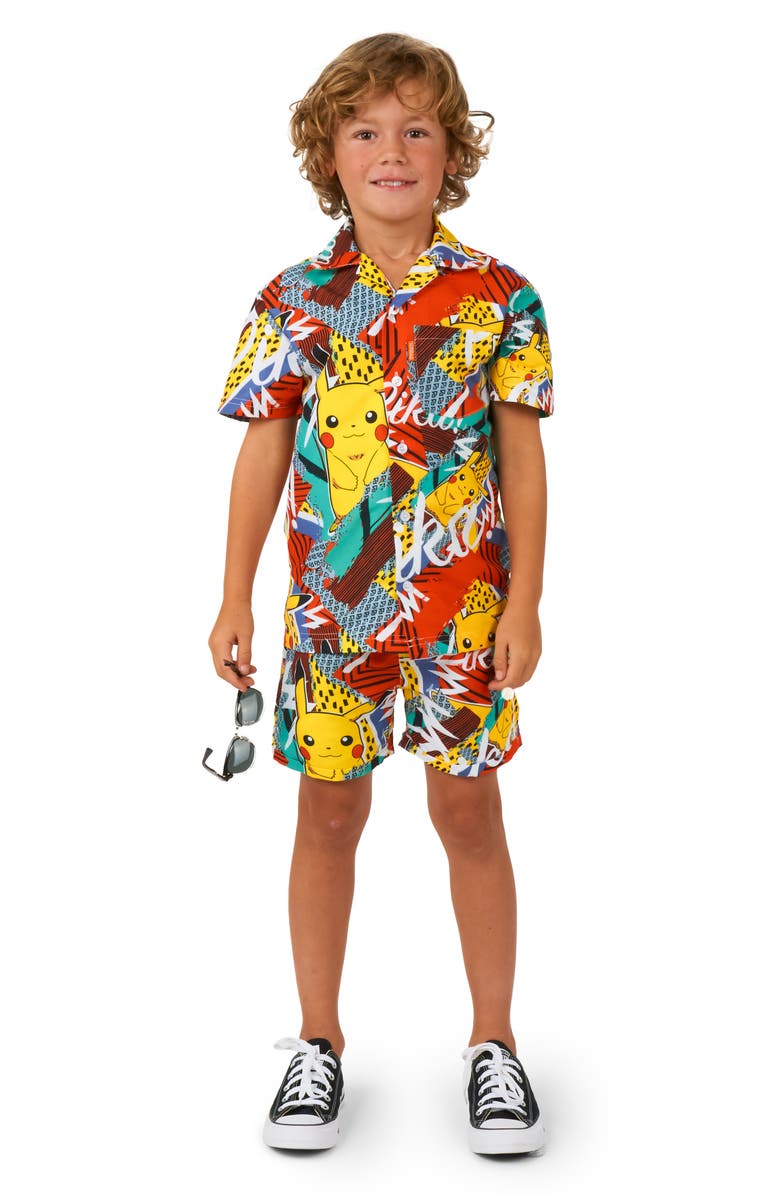 OppoSuits x Pokémon Kids' Pika Pikachu Camp Shirt & Shorts Set, Main, color, 
