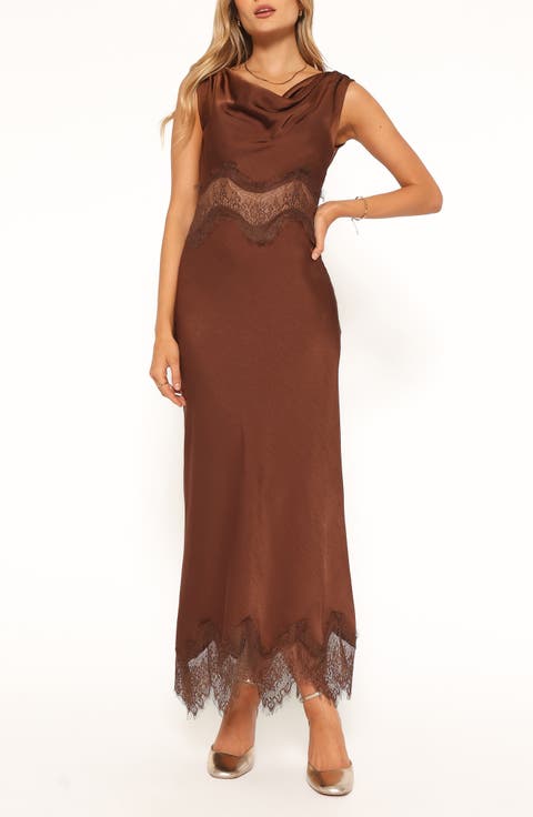 Belmont Lace Trim Satin Midi Dress