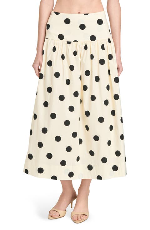 Mia Polka Dot Stretch Cotton Midi Skirt