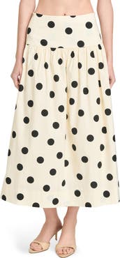 WAYF Mia Polka Dot Stretch Cotton Midi Skirt