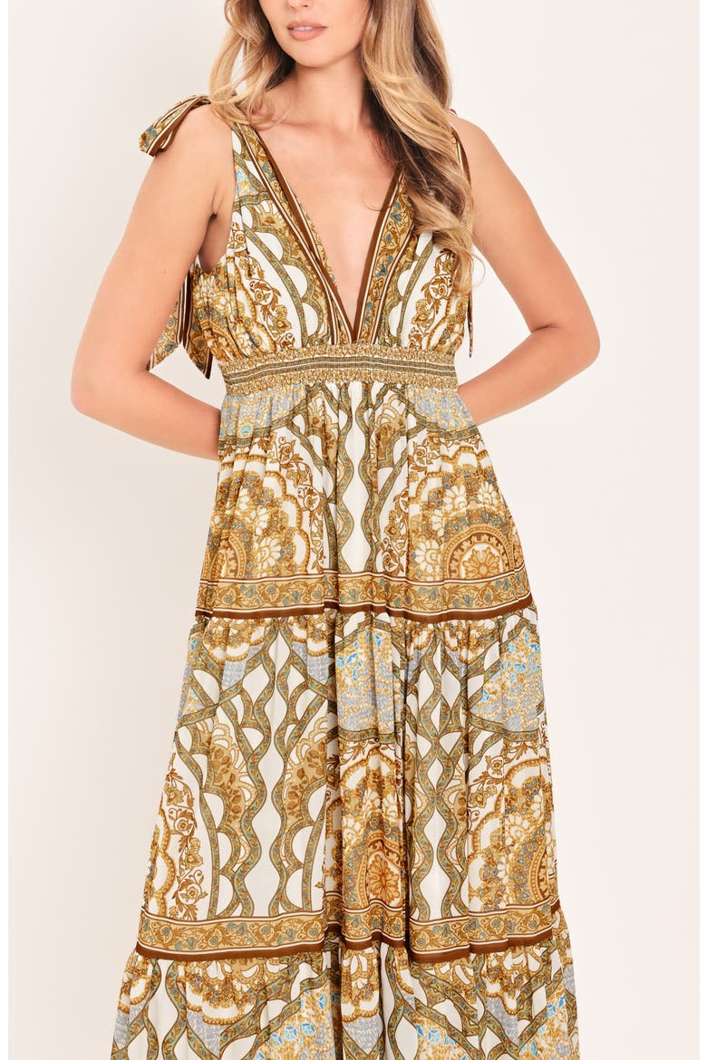 Shoulder Tie Maxi Dress, Alternate, color, NEUTRAL MULTI