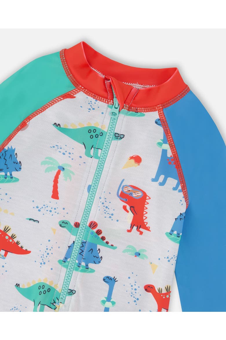 One-Piece Long Sleeve Dinosaur Rashguard, Alternate, color, Grey Printed Baby Dinosaurs