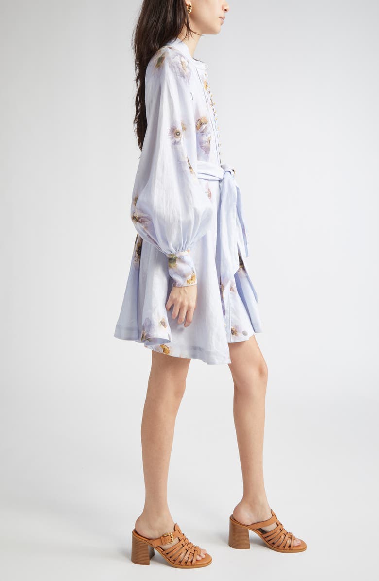 Zimmermann Hypnotic Long Sleeve Belted Linen Minidress, Alternate, color, Lilac Poppy
