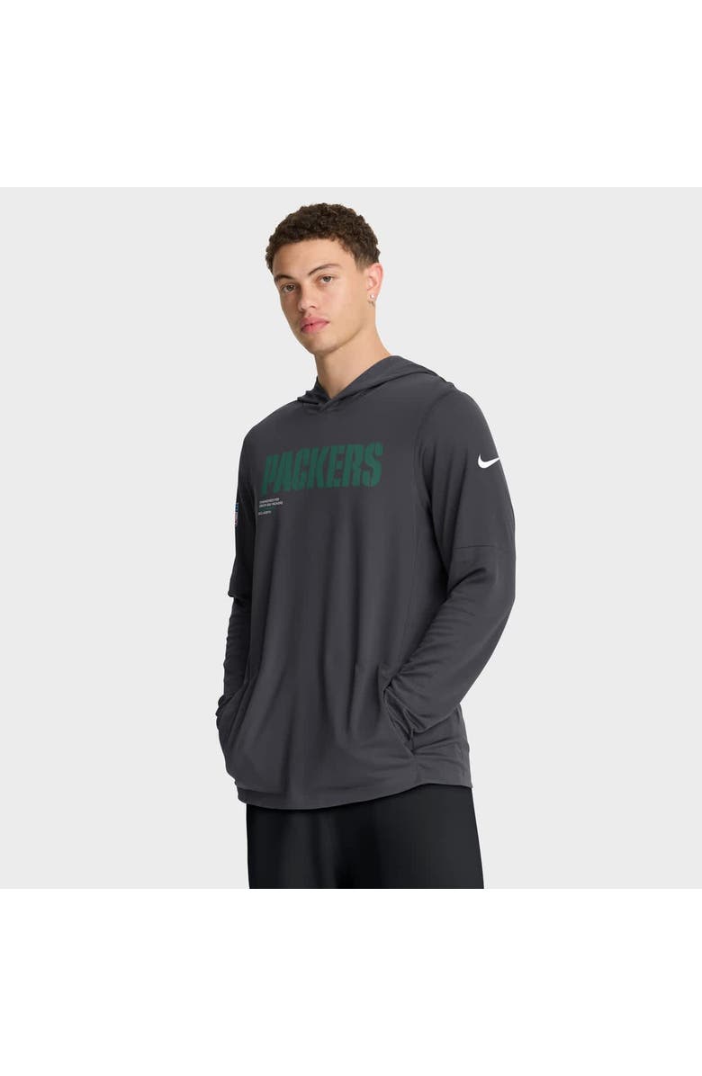 Nike Men's Nike Anthracite Green Bay Packers Sideline Pure Fury Performance Long Sleeve Hoodie T-Shirt, Alternate, color, Anthracite