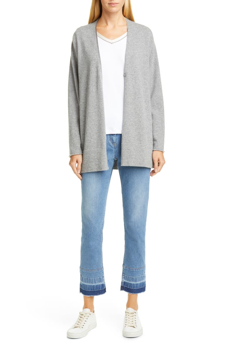 Bead Trim Cashmere Cardigan, Main, color, GREY