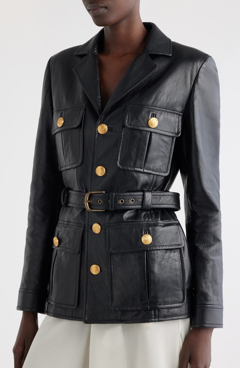 Chloé Belted Leather Jacket, Alternate, color, 