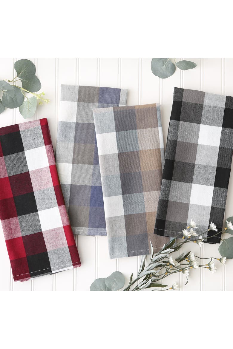 Black Tri Color Check Dishtowel Set/3, Alternate, color, Black