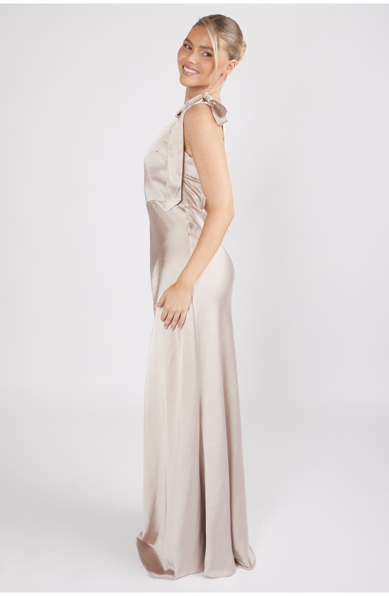 Six Stories Bow One Shoulder Satin Bridesmaid Dress, Alternate, color, Oyster