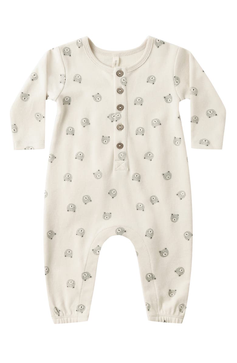 QUINCY MAE Bear Print Organic Cotton Romper, Main, color, Ivory