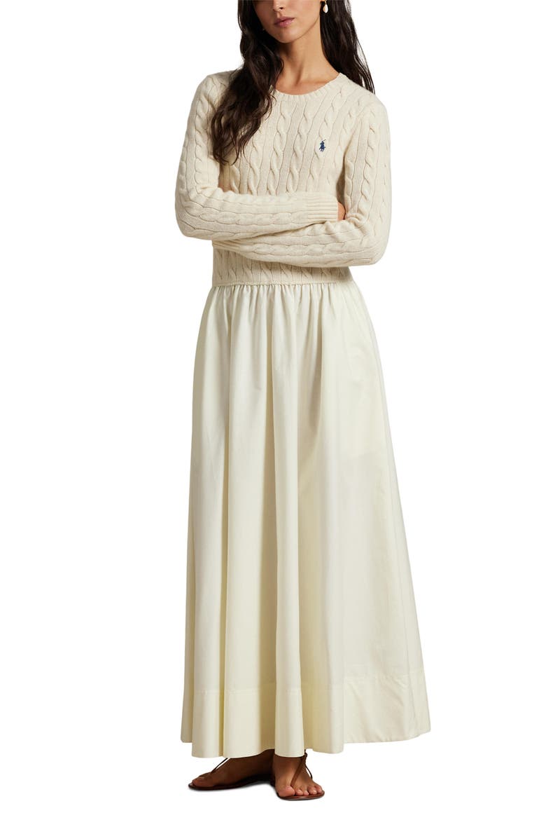 Polo Ralph Lauren Mixed Media Cable Stitch Long Sleeve Maxi Dress