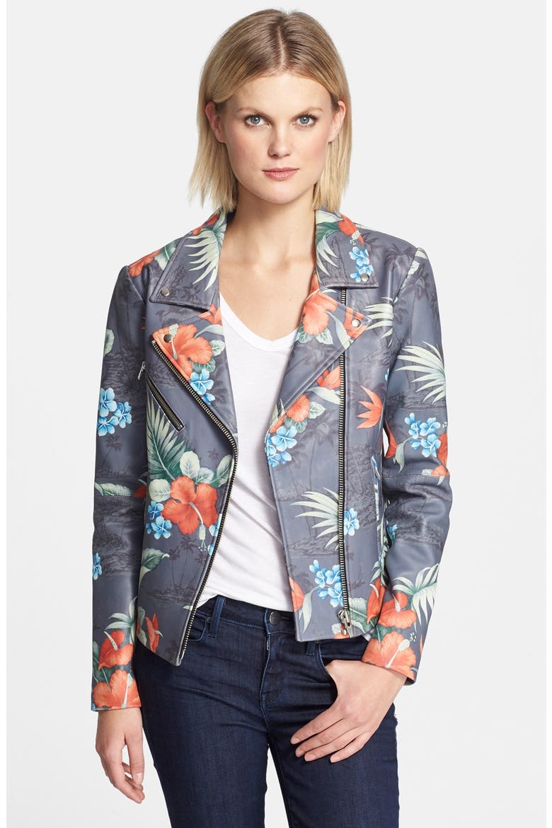 'Lazer' Print Leather Jacket, Main, color, PARADISE