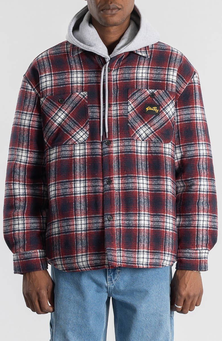 STAN RAY Quilted Plaid Cotton Flannel Button-Up Overshirt, Main, color, Red