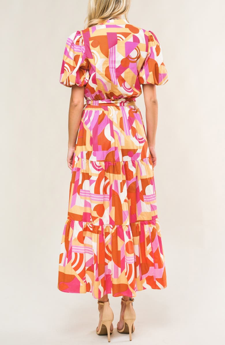 FLYING TOMATO Puff Sleeve Tiered Cotton Maxi Dress, Alternate, color, Camel Pink