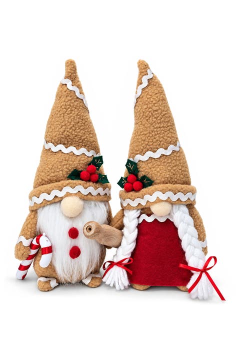 Gingerbread Baker Candy Cane Christmas Plush Gnome Set
