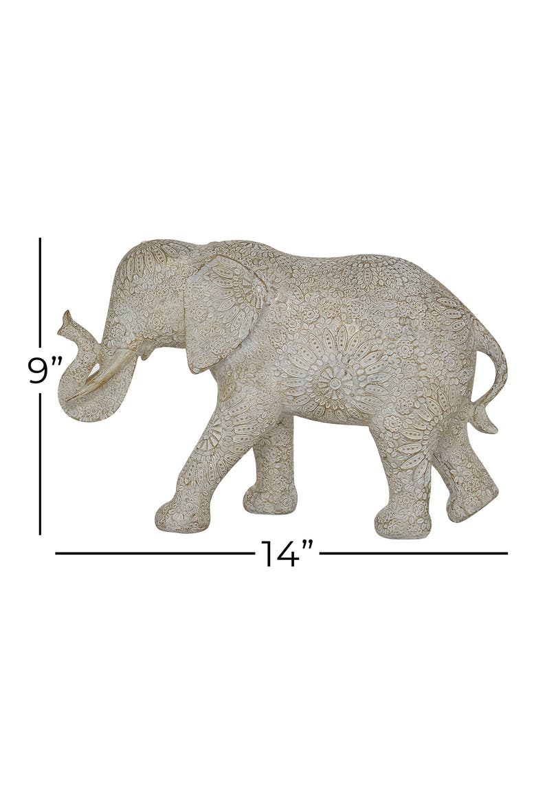White Polystone Eclectic Elephant Sculpture, Alternate, color, WHITE