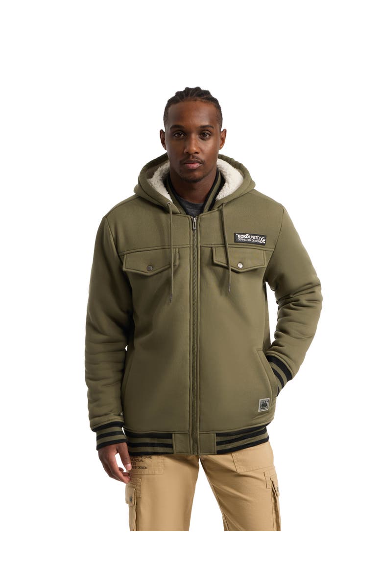 Ecko Unltd. Men's Reknown faux shearling Varsity Jacket, Main, color, Olive