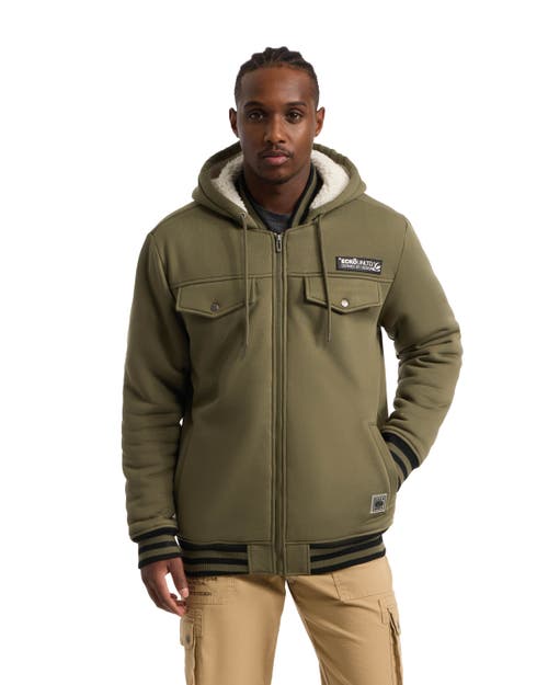 Ecko Unltd Reknown Faux Shearling Varsity Jacket In Olive