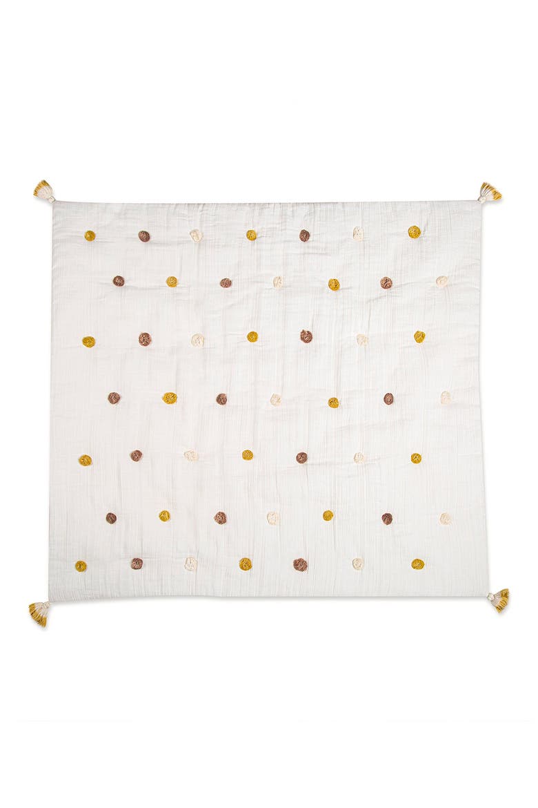 Pompom Cotton Muslin Baby Blanket, Alternate, color, WHITE