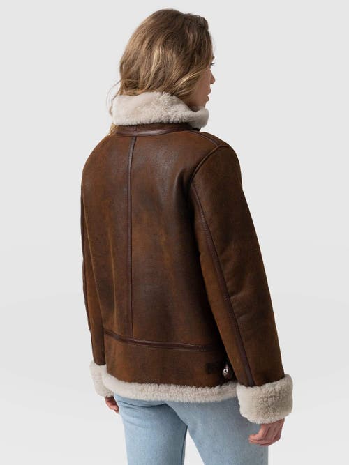 Saint + Sofia Amelia Aviator Jacket In Brown