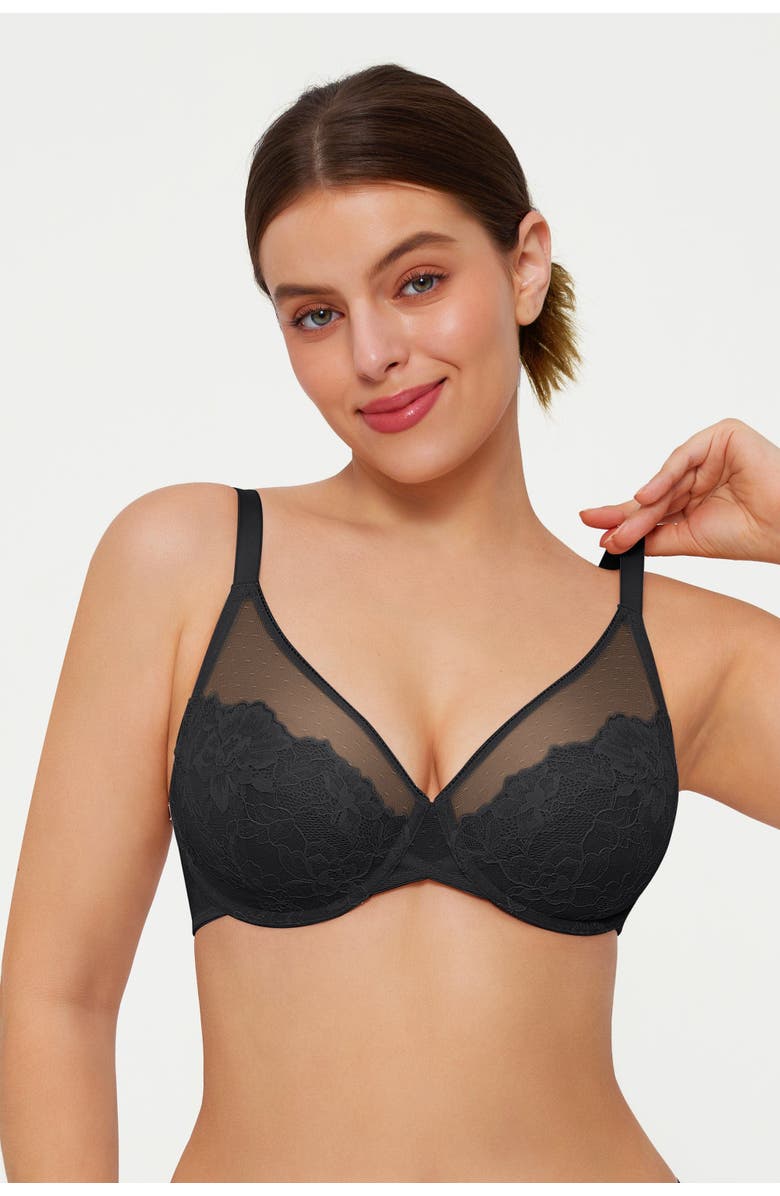 Popilush Lightweight Underwire Minimizer Lace Mesh Bra, Main, color, Classic Black