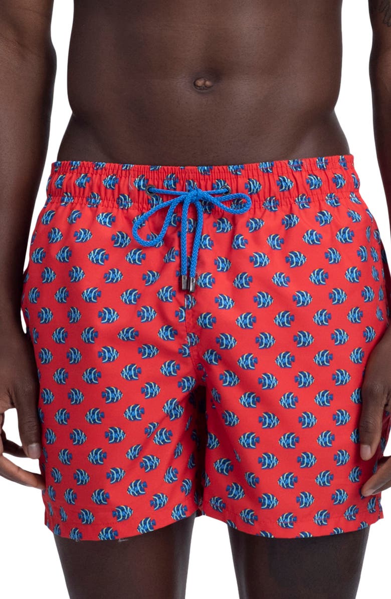 Bugatchi Neat Print Swim Trunks, Main, color, 