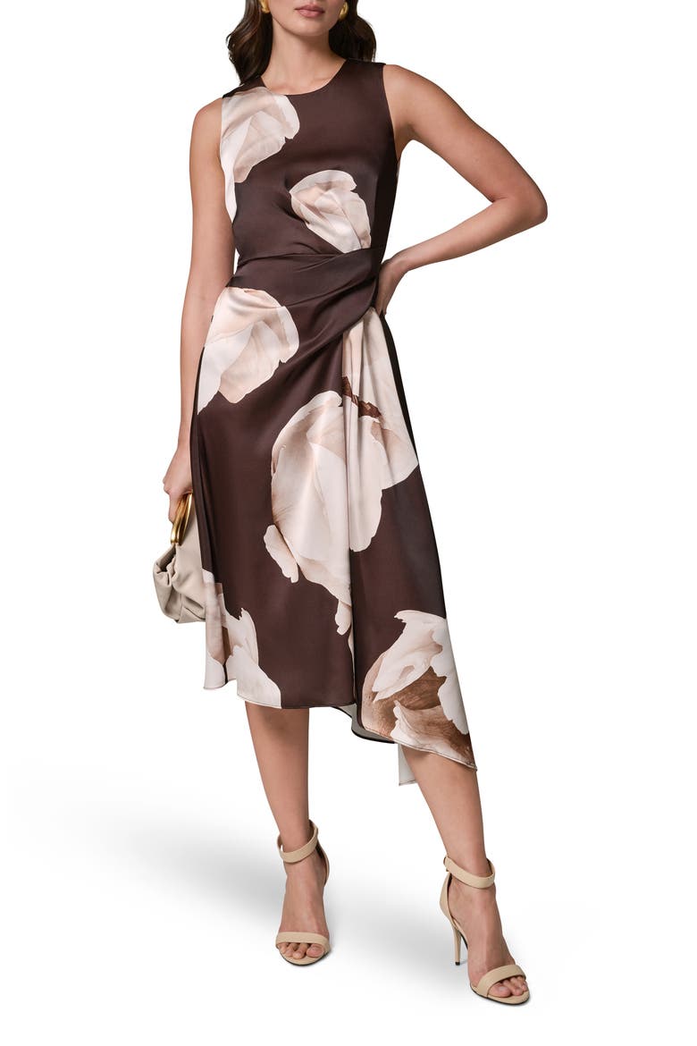 Floral Print Satin Midi Dress, Main, color, ESPRESSO MULTI
