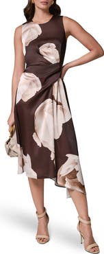 Donna Karan New York Floral Print Satin Midi Dress